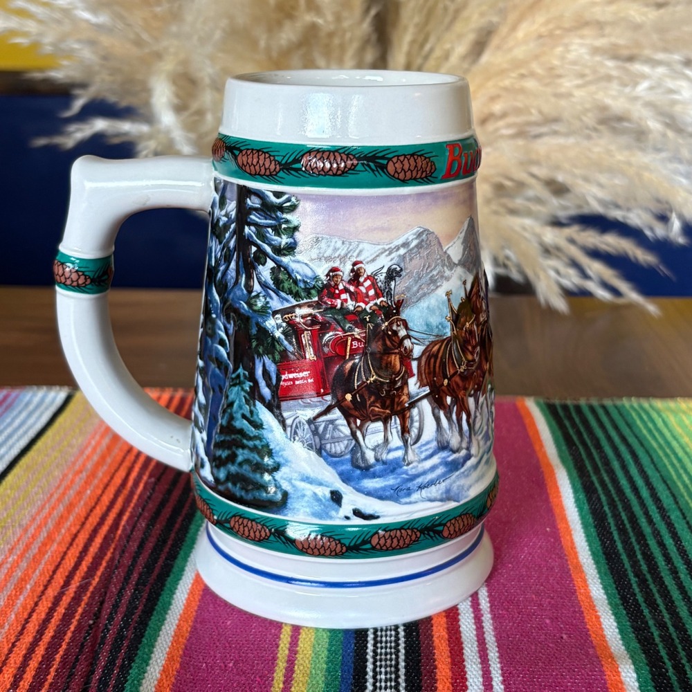 1993 Budweiser Holiday‎ Stein Special Delivery Nora Koerber Ceramarte Brazil Mug